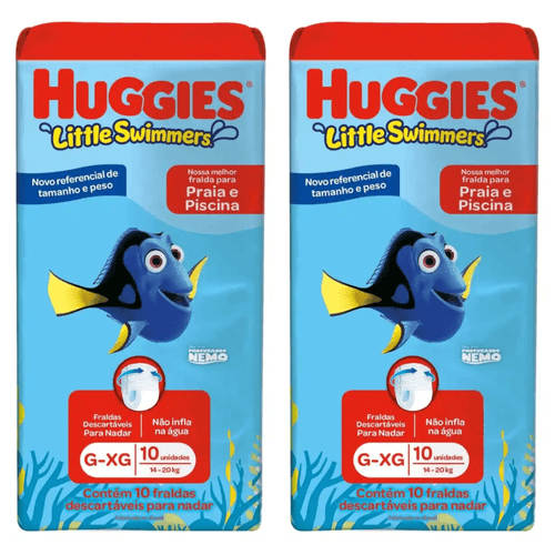 Kit com 2 Unidades de Fralda Huggies Praia e Piscina Little Swimmers G-XG 10 Unidades cada