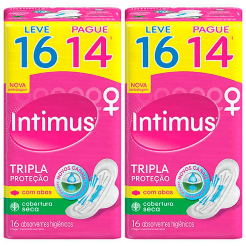 Kit com 2 Unidades de Intimus Tripla Proteção Seca Absorvente Com Abas 16 Unidades