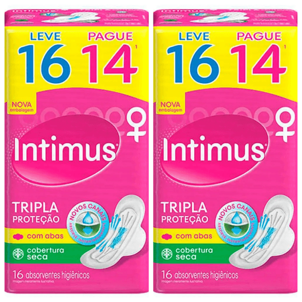 Kit com 2 Unidades de Intimus Tripla Proteção Seca Absorvente Com Abas 16 Unidades