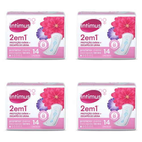 Kit com 4 Unidades de Protetor Diário 2 Em 1 Intimus 14 Unidades cada