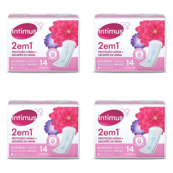 Kit com 4 Unidades de Protetor Diário 2 Em 1 Intimus 14 Unidades cada