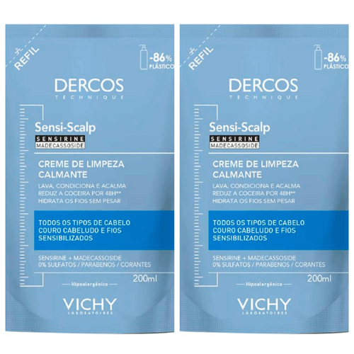 Kit com 2 Unidades de Creme De Limpeza Capilar Calmante Dercos Sensi-Scalp Refil 200ml Vichy
