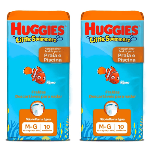 Kit com 2 Unidades de Fralda Huggies Little Swimmers Praia e Piscina M/G 10 Unidades cada