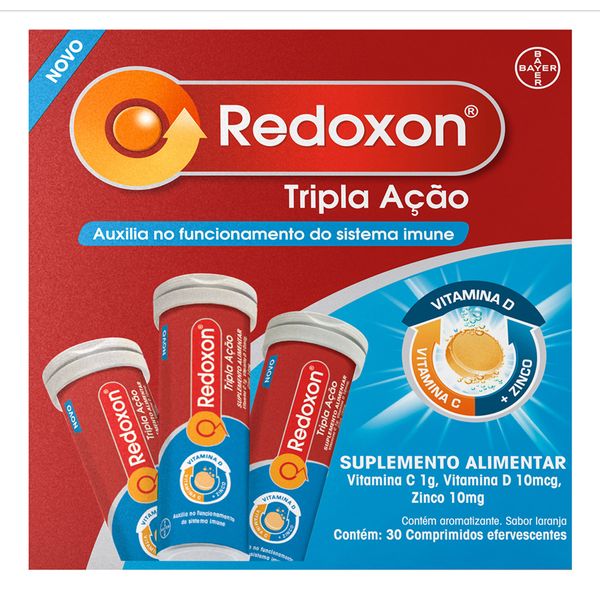 Vitamina C, D e Zinco Redoxon Tripla Ação Sabor Laranja 30 Comprimidos Efervescentes