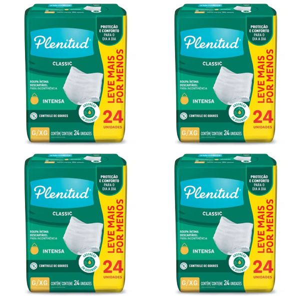 Kit com 4 Unidades de Roupa Íntima Plenitud Classic G/XG Unissex 24 Unidades cada