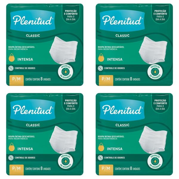 Kit com 4 Unidades de Roupa Íntima Plenitud Classic P/M 8 Unidades