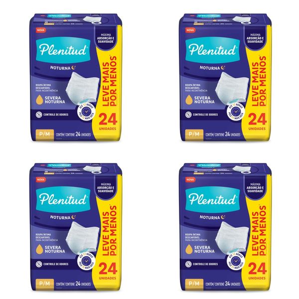 Kit com 4 Unidades de Roupa Íntima Plenitud Noturna P/M 24 Unidades cada