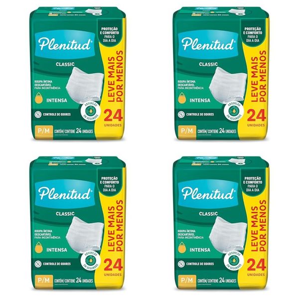 Kit com 4 Unidades de Roupa Íntima Descartável Plenitud Classic Intensa P/M 24 Unidades cada