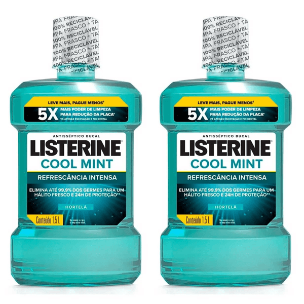 Kit com 2 Unidades de Listerine Cool Mint Enxaguante Bucal 1,5L