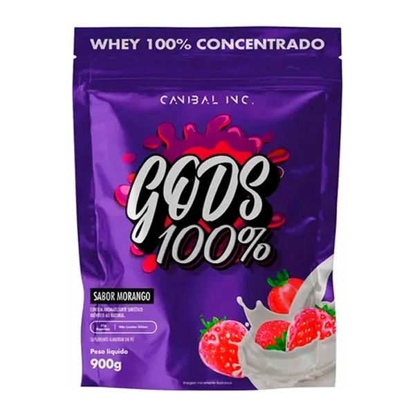 Whey Proein 100% Concentrada Gods Whey 900g Pouch Morango Canibal Inc
