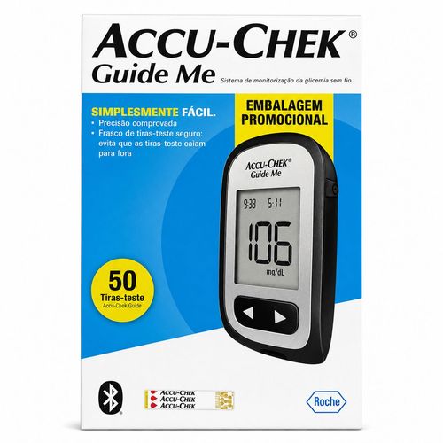 Kit AccuChek Guide Me Roche Aparelho + 50 Tiras Glicemia