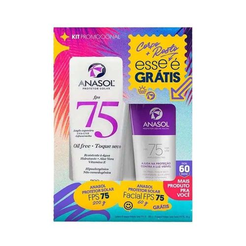 Kit Anasol Protetor Solar FPS 75 200g + Protetor Solar Facial FPS 75 60g 200g Toque Seco Translucido