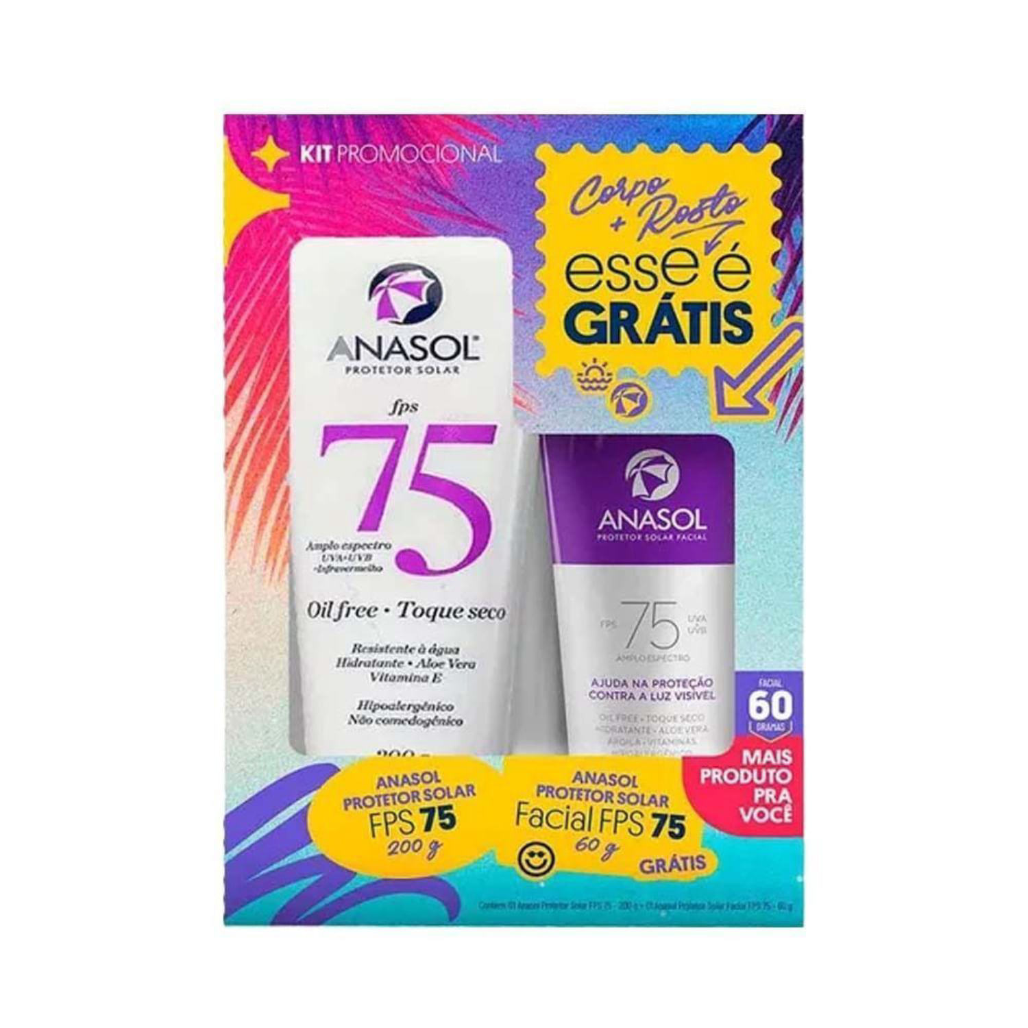 Kit Anasol Protetor Solar FPS 75 200g + Protetor Solar Facial FPS 75 60g