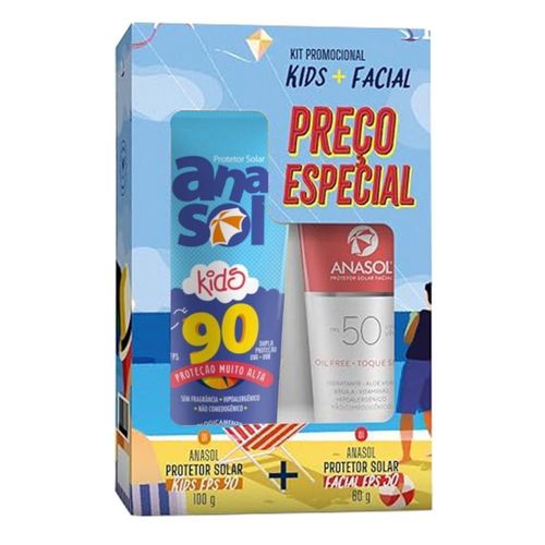 KIT Anasol Protetor Solar Kids FPS 90 100g + FPS 50 60g 100g Toque Seco Translucido