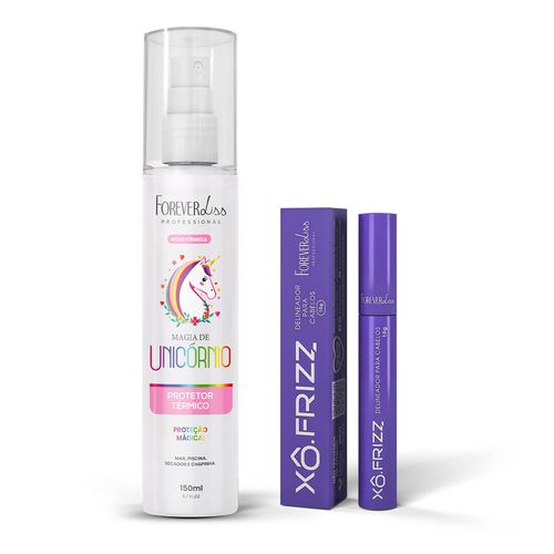 Kit Protetor Térmico Magia de Unicórnio e Modelador de Fios Xô Frizz Forever Liss ÚNICO