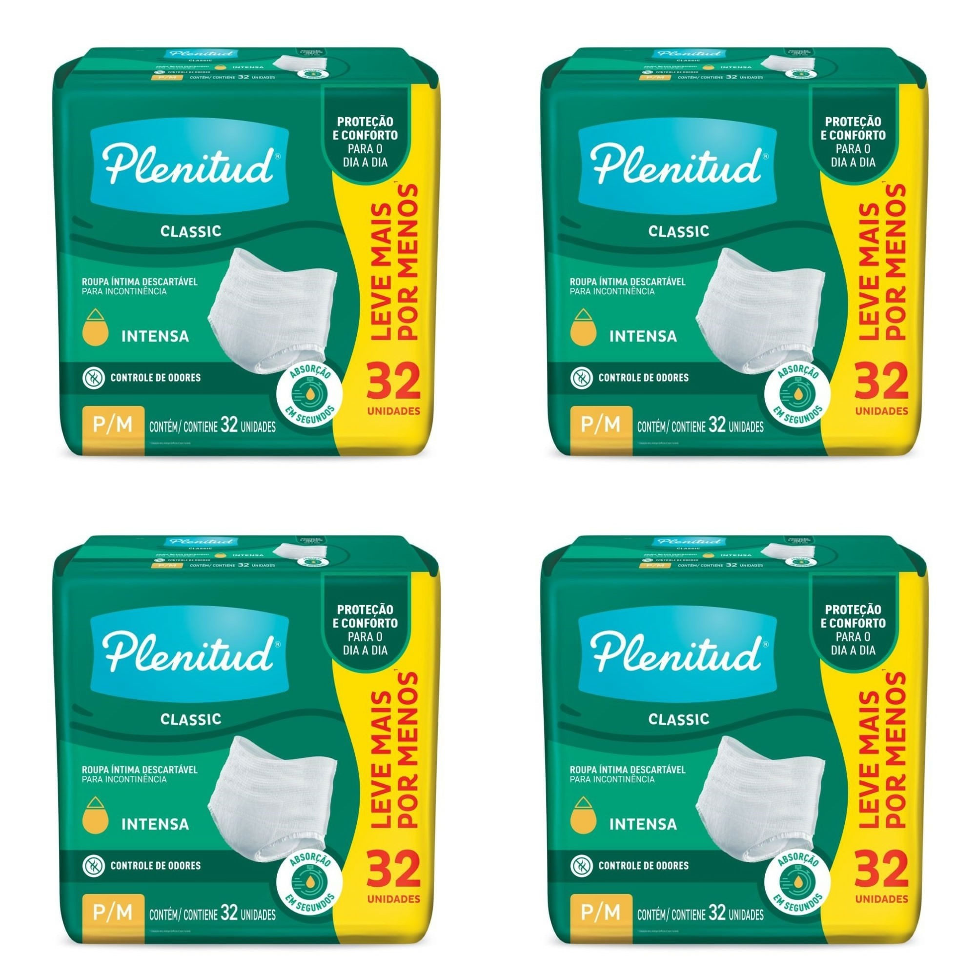 Kit com 4 Unidades de Plenitud Roupa Íntima Classic P/M 32 Unidades cada