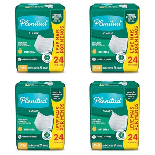 Kit com 4 Unidades de Roupa Íntima Descartável Plenitud Classic Intensa P/M 24 Unidades cada