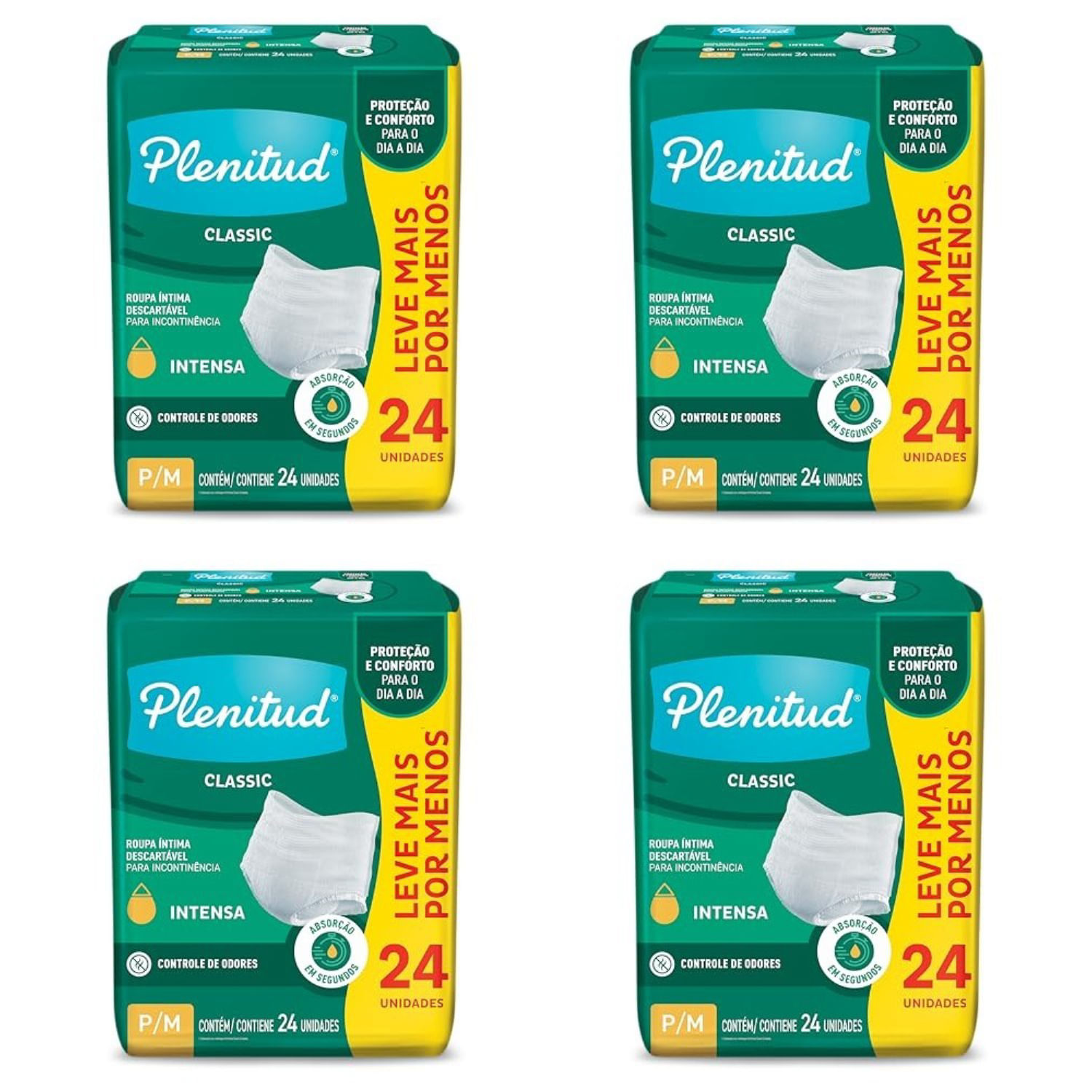 Kit com 4 Unidades de Roupa Íntima Descartável Plenitud Classic Intensa P/M 24 Unidades cada