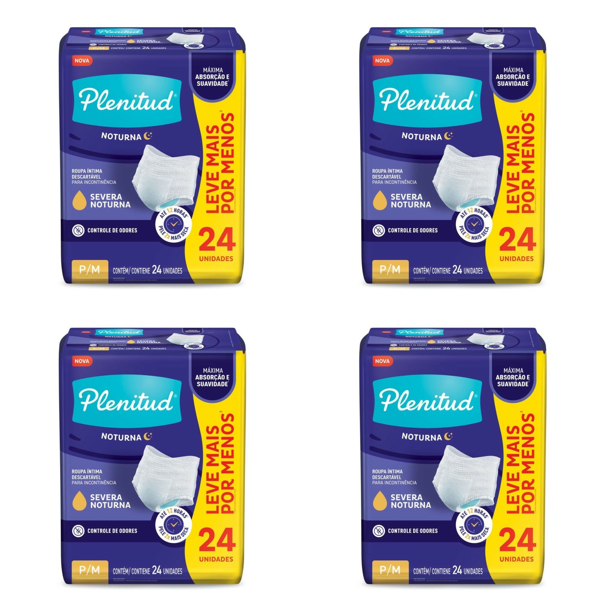 Kit com 4 Unidades de Roupa Íntima Plenitud Noturna P/M 24 Unidades cada