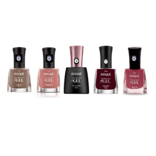 Kit Esmalte Risque Diamond Gel 4 Cores E 1 Top Coat Fixador
