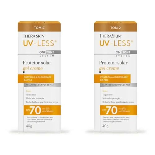 Kit com 2 Unidades de Theraskin Uv-Less Protetor Solar Gel Creme Tom 2 Fps70 40G