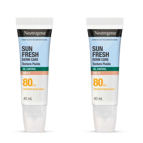Kit com 2 Unidades de Protetor Solar Sun Fresh Derm Care Oil Control FPS 80 Cor 2.0 - 40ml