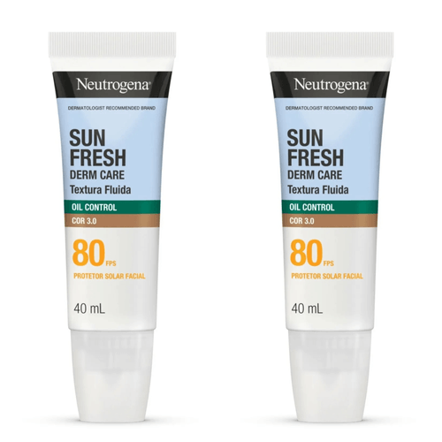 Kit com 2 Unidades de Protetor Solar Facial Neutrogena Sun Fresh Derm Care FPS80 Cor 3.0 Oil Control 40ml