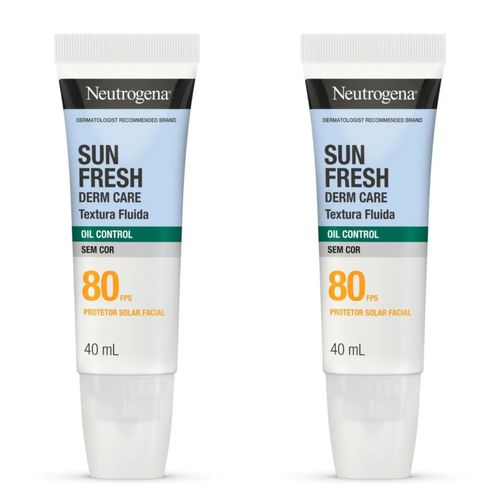 Kit com 2 Unidades de Protetor Solar Facial Neutrogena Sun Fresh Derm Care FPS 80 Oil Control Sem Cor 40ml
