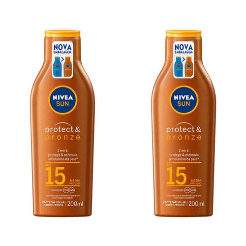 Kit com 2 Unidades de Nivea Sun Protetor Solar Protect & Bronze FPS15 200ml
