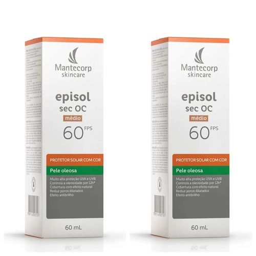 Kit com 2 Unidades de Protetor Solar Facial Episol Sec OC FPS60 Médio 60ml