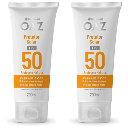 Kit com 2 Unidades de Oaz Protetor Solar Corpo E Rosto 50fps 200ml