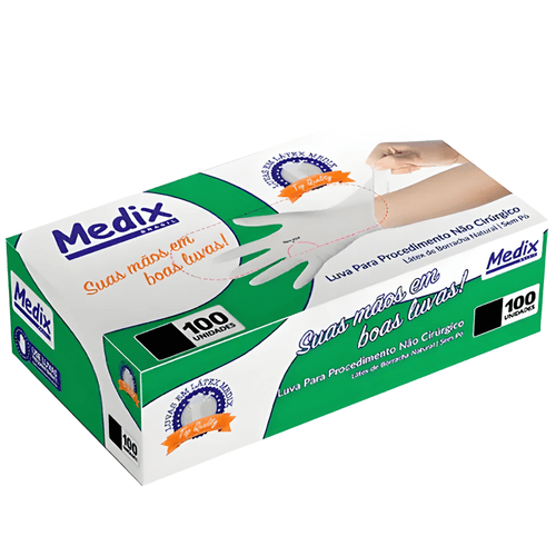 LUVA PROCEDIMENTO LATEX SEM PO TAMANHOS 100UN MEDIX - M