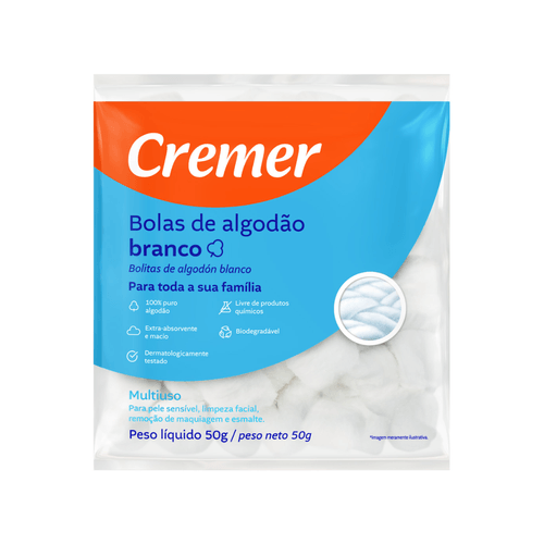 ALGODAO HIDROFILO BOLAS 50G CREMER PACOTE UNITARIO