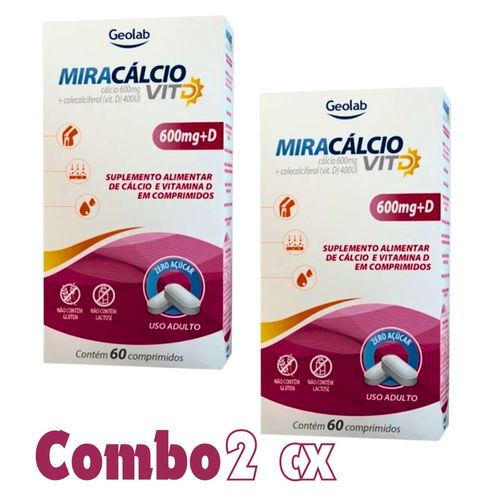 Kit Miracalcio Cálcio 600MG + Vitamina D 400UI 60CP 2 Caixas