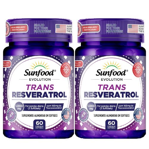 KIT 02 TRANS RESVERATROL 60 SOFGELS  SUNFOOD EVOLUTION
