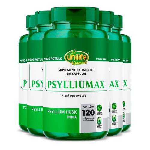 Kit 5 Psyllium Unilife Psylliumax 120 cáspulas