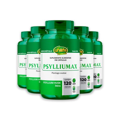 Kit 5 Psyllium Husk Unilife Psylliumax 120 cápsulas