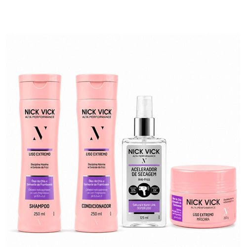 Kit NICK VICK Liso Extremo Alta Performance (Shampoo, Cond ,Máscara e Fluido Acelerador) Kit NICK VICK Liso Extremo Alta Performance (4 Produtos)
