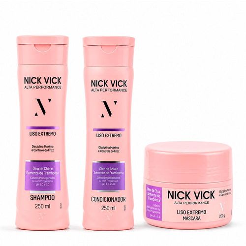 Kit  Liso Extremo NICK VICK Alta Performance Intense (Shampoo, Condicionador e Máscara) Kit NICK VICK Liso Extremo (Shampoo, Condicio. e Máscara)