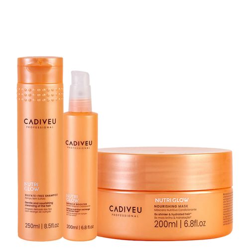 Kit Tratamento 3 Passos Nutrição Intensa Cadiveu Professional Nutri Glow - Booster Milagroso+Shampoo+Máscara Kit