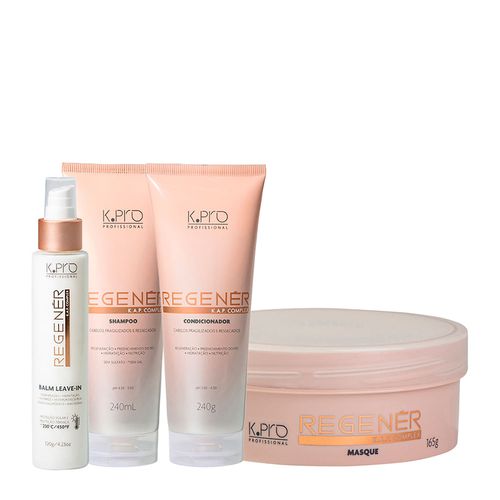 Kit K-Pro Profissional Regenér K.A.P Complex - Shampoo 240ml + Condicionador 240g + Máscara 165g + Leave-In 120g Kit