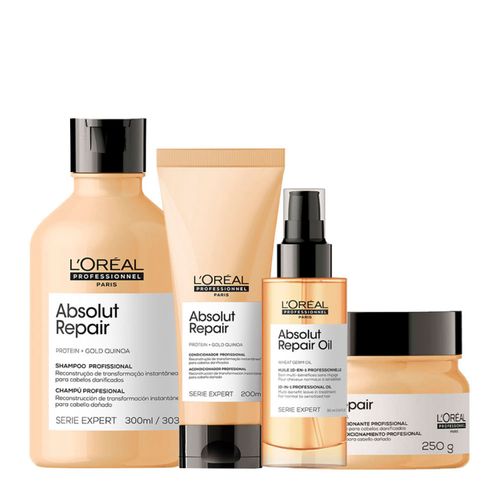 Kit L'Oréal Professionnel Serie Expert Absolut Repair Gold Quinoa - Shampoo 300ml + Condicionador 200ml + Máscara Reparação 250g + Óleo 90ml Kit