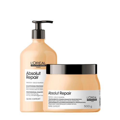 Kit L'Oréal Professionnel Serie Expert Absolut Repair Gold Quinoa - Shampoo 750ml + Máscara Reparação 500g Kit Kit L'Oréal Professionnel Serie Expert Absolut Repair Gold Quinoa - Shampoo 750ml + Máscara Reparação 500g Kit