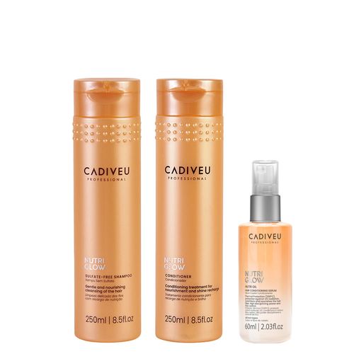 Kit Cadiveu Professional Shampoo Nutri Glow 250ml + Condicionador 250ml + Óleo 60ml Kit