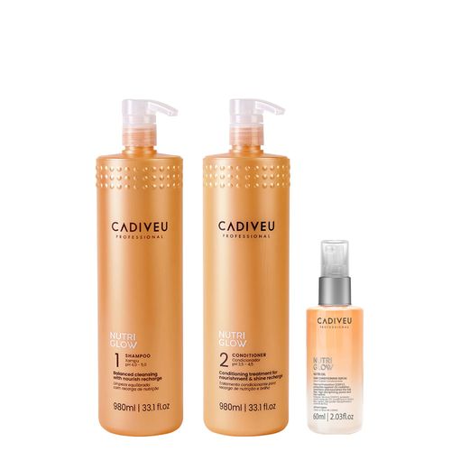 Kit Cadiveu Professional Shampoo Nutri Glow 980ml + Condicionador 980ml + Óleo 60ml Kit