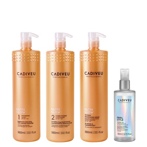 Kit Cadiveu Nutri Glow Shampoo 980ml + Condicionador 980ml + Máscara 980ml + Óleo Capilar Final Style Supreme Oil Multibenefícios 110ml Kit