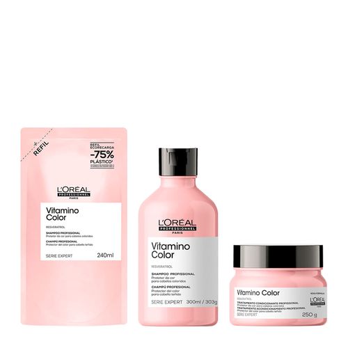 Kit L'Oréal Professionel Serie Expert Vitamino Color Shampoo 240ml Refil + Shampoo 300ml + Máscara 250g Kit