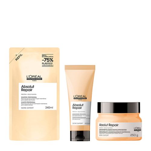 Kit L'Oréal Professionel Serie Expert Absolut Repair Gold Quinoa Shampoo 240ml + Condicionador 200ml + Máscara 250g Kit