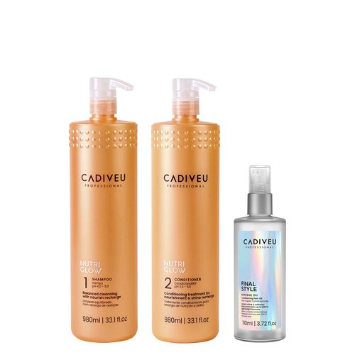 Kit Cadiveu Nutri Glow Shampoo 980ml + Condicionador 980ml + Óleo Capilar Final Style Multibenefícios 110ml Kit