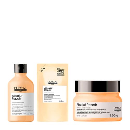 Kit L'Oréal Professionnel Absolut Repair Shampoo Refil 240ml + Shampoo 300ml + Máscara 250g Kit